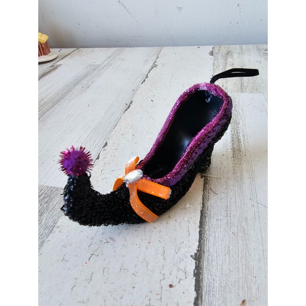 pier 1 Sequin witch shoe stiletto ornament Halloween glitter sequin Xmas tree